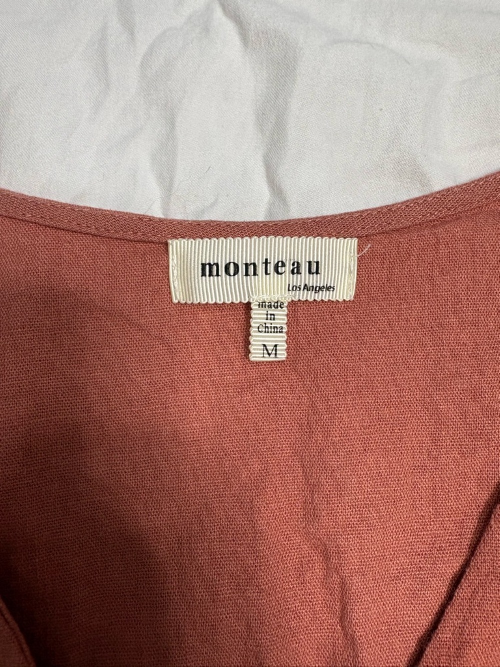 Monteau Women's linen blend orange Button-down babydoll Top - Picture 4 of 5